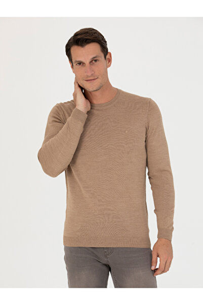 Cacharel Camel Slim Fit Crew Neck Knitwear Sweater 50270174-Vr015