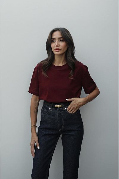 Havoş Tricou cu textura Tok cu cusut decorativ rosu Claret