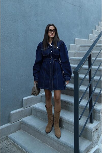 Havoş Rochie din denim cu curea albastru închis