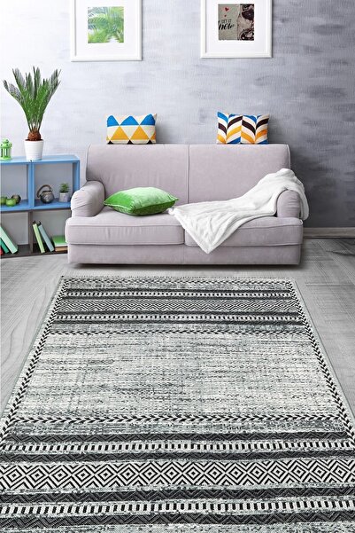 Palermo 6810A Gri Çift Taraflı Yıkanabilir Dokuma Kolay Temizlenir Halı Kilim
