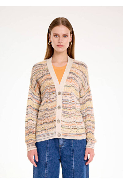 Knitss Cardigan de tricotaj de tranziție de culoare bej amestecat de alpaca