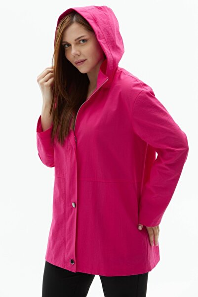 Selen Giyim Büyük Beden Dik Yaka Çıtçıtlı Trençkot