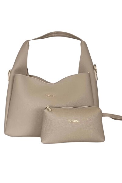 By Pellini Beige Faux Leather Shoulder and Hand Bag Set