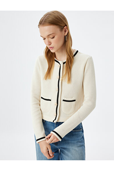 Koton طاقم الرقبة سترة مضلع زرر جيب مفصلة سليم صالح