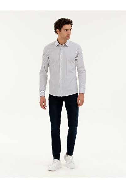 Cacharel Lacivert Slim Fit Pamuk Çizgili Gömlek 50288628-VR033