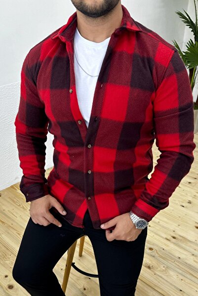 VİP LOKAL Kalın Kışlık Kırmızı Ekose Polar Gömlek
