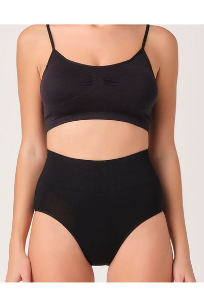 MİSTİRİK High Waist and Belly Tightening Gathering Mabet Model Corset Briefs - Black Color