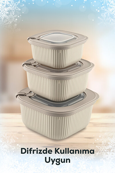 Vienev Beige 6-Piece Vip Lid Special Storage Set Suitable for Microwave and Freeze - 600-1100-1800 ml