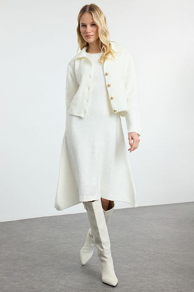 Trendyol Collection Ecru Midi kötöttáru kabát és kardigán-ruha szett - TWOAW25EL00082