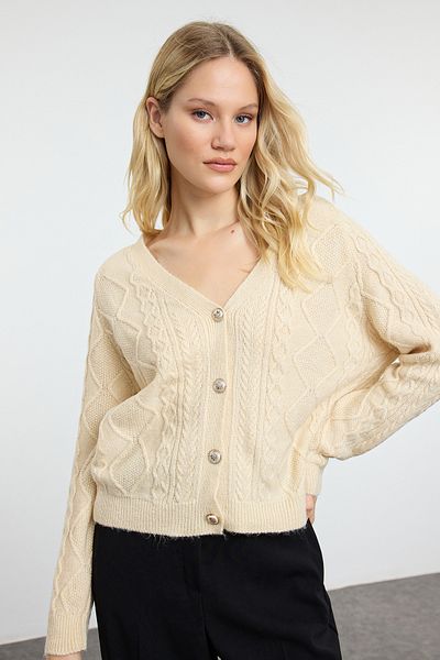 Trendyol Collection Wide Fit Glittered Stone Knitwear Cardigan - Twoaw25Hi00078