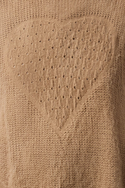 Edit by Trendyol Pulover din tricotaje bej-gri cu guler rotund - cu detaliu de legare TEDAW25SV00004