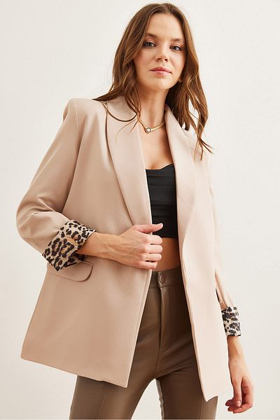 Olalook Γυναικεία πέτρινη επένδυση Leopard Αξεσουάρ Τσέπη Blazer Jacket CKT- 19000393