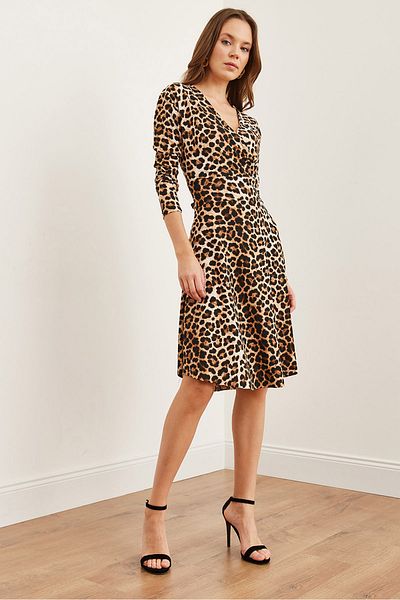 Olalook Γυναικείο Leopard Stone Floral Πλεκτό Φόρεμα με διπλό στήθος ELB- 19000962