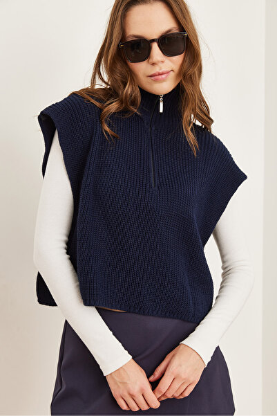 Olalook Жіночий темно-синій комір-стійка на блискавці з боковою стрічкою SVT00000037