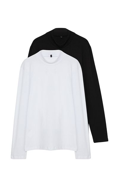 Edit by Trendyol Black-White Turtleneck Slim Fit Men's T-Shirt 100% Cotton, Long Sleeve - Tmnaw25Ts00019