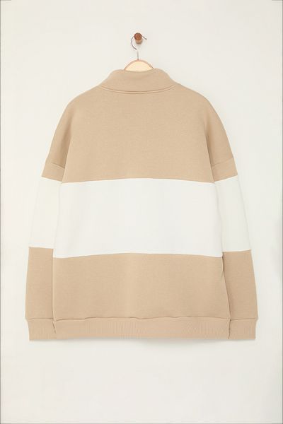 Trendyol Collection Color Blocked Stand Collar Fleece Oversize Sweatshirt - Large Size Tmnaw25Ao00033