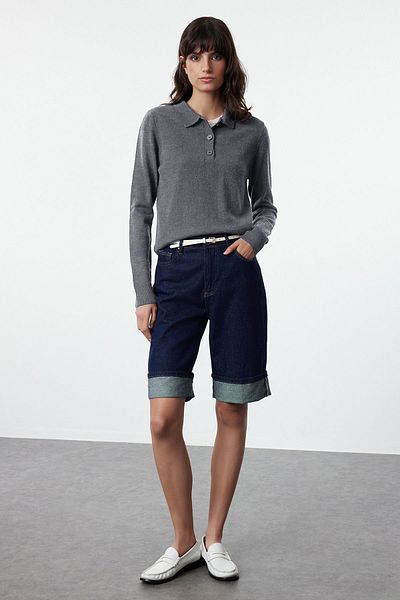 Trendyol Collection Polo Neck Anthracite Knitwear Sweater - Twoaw25Kz00025