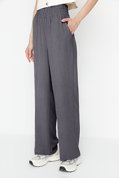 Trendyol Collection Gray Wide Leg / Wide Ankle Waist Elastic Woven Trousers TWOSS22PL00024