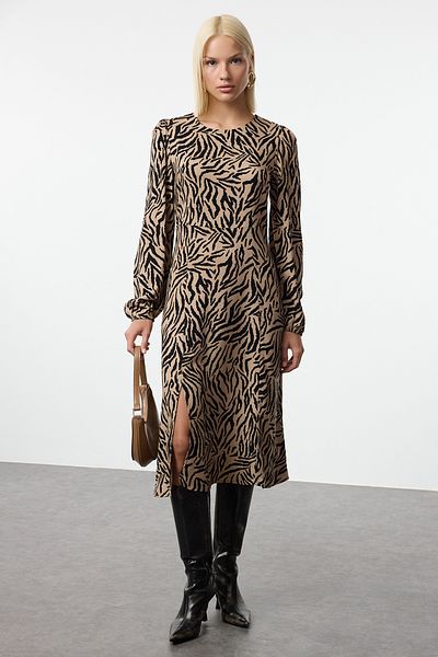 Trendyol Collection Μίντι Καφέ Φόρεμα με φλοράλ στάμπα - TWOAW23EL00325