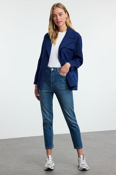 Trendyol Collection Blugi Mom cu talie înaltă albastră TWOAW25JE00331