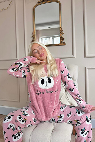 Pijamaevi Pink Life Panda mintás női plüss pizsama szett