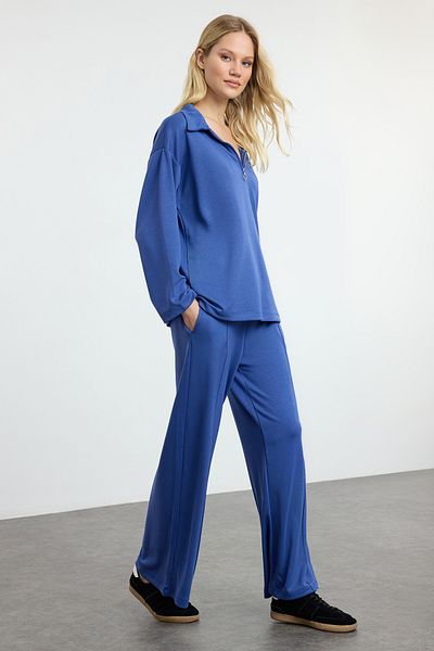 Trendyol Collection Indigo Polo Collar Knitted Set - Soft Fabric, Wide Fit Twoaw25au00095