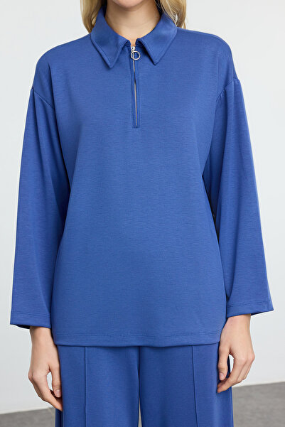Trendyol Collection Indigo Polo Collar Knitted Set - Soft Fabric, Wide Fit Twoaw25au00095