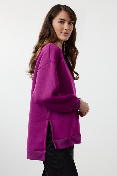Trendyol Collection Fialová fleecová oversize tlustá pletená mikina s rozparky - Twoaw23Sw00195