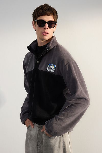 Trendyol Collection Φούτερ Anthracite Stand Collar Fleece - Oversize, Anti-Pilling, Keep Warm TMNAW25SW00026