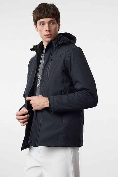 Trendyol Collection Softshell Navy Regular Fit - Silný fleece, větru a vodě odolný zimní kabát Tmnaw25Mo00042