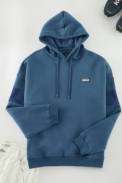 Trendyol Collection Φούτερ Indigo Color Blocked, Fleece Oversize - Tmnaw24Sw00128