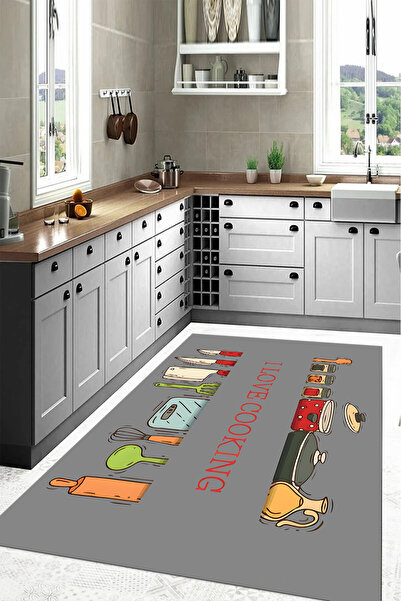 Napoli Home Baskılı Mutfak Alet Desenli Yıkanabilir Kaymaz Taban Yolluk Salon...