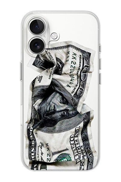 shoptocase iPhone 16  Uyumlu Dolar Desenli Şeffaf Silikon Telefon Kılıfı