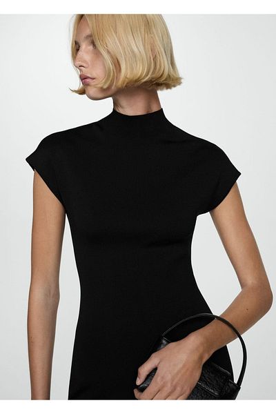 MANGO Woman Perkins Knitwear Dress with collar