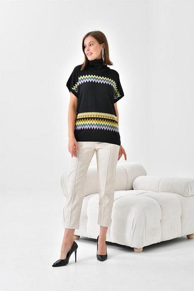 FTZ WOMEN Women's Ethnic Patterned Sweater Black 20073