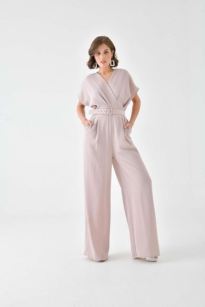 FTZ WOMEN Beige Women's Jumpsuit 30724 - Belt Detailed