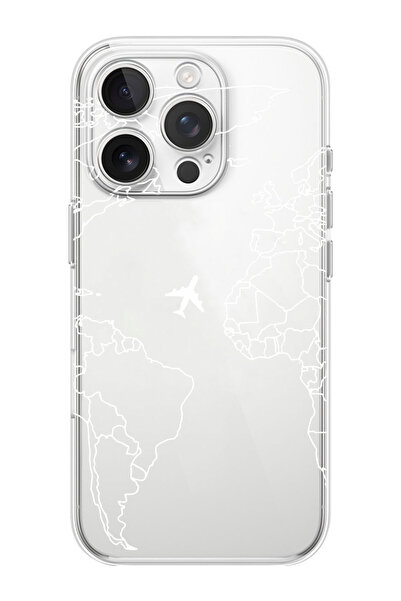shoptocase iPhone 16 PRO MAX Uyumlu Harita Desenli Şeffaf Silikon Telefon Kılıfı