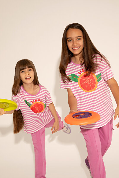 U.S. Polo Assn. Kız Çocuk Menekşe Bisiklet Yaka Tişört 50288440-VR037