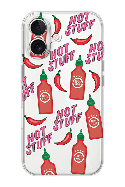 shoptocase iPhone 16  Uyumlu Hot Stuff Desenli Şeffaf Silikon Telefon Kılıfı