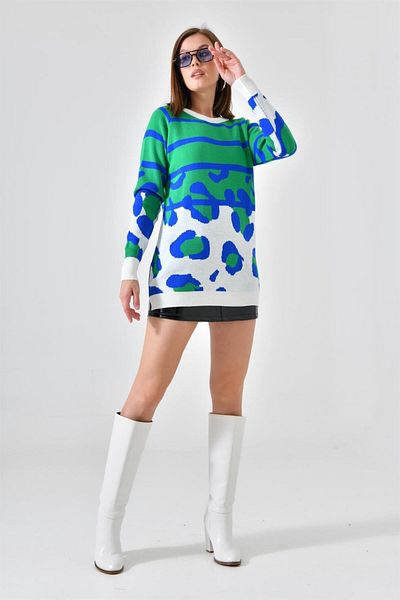FTZ WOMEN Women's Leopard Patterned Sweater Ecru 20104