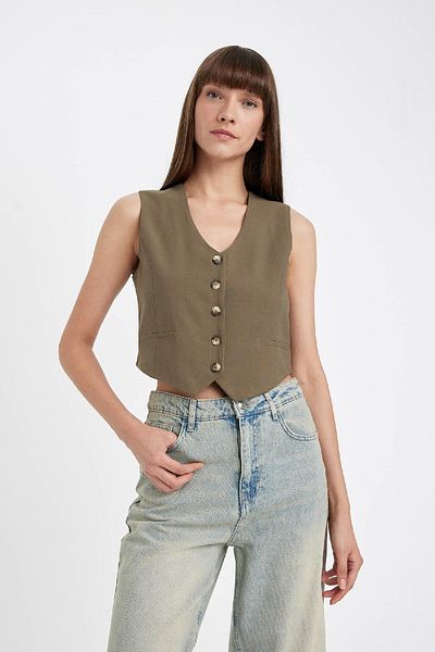 DeFacto Regular Fit Blazer Vest V Neck Button D7414Ax24Au