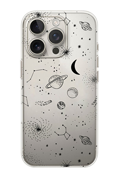 shoptocase iPhone 16 PRO Uyumlu Gezegenler Desenli Şeffaf Silikon Telefon Kılıfı