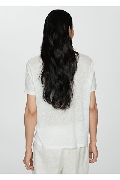 MANGO Woman Κοντομάνικο λινό μπλουζάκι