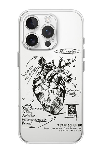 shoptocase iPhone 16 PRO MAX Uyumlu Kalp Anatomi Desenli Şeffaf Silikon Telef...