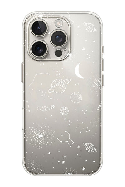 shoptocase iPhone 16 PRO Uyumlu Beyaz Gezegenler Desenli Şeffaf Silikon Telef...