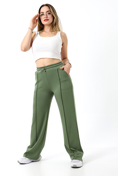 Gugus Women's Trendy Wide Leg Sweatpants with Stitched Front and 2 Pockets