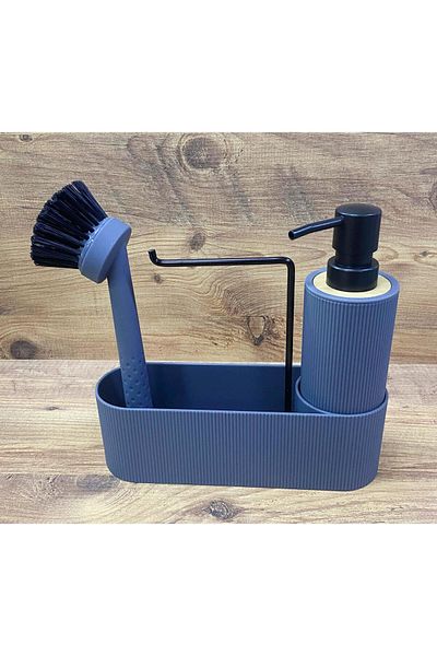 Altabi Anthracite Colored Basin Brush with Tank - Liquid Soap Dispenser and Sponge Holder