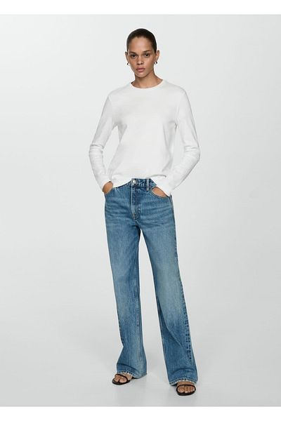 MANGO Woman Langärmliges Baumwoll-T-Shirt