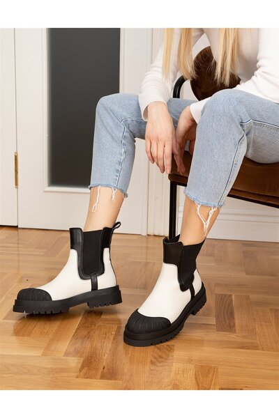 İLVİ Romke Genuine Leather Women's Black White Boots