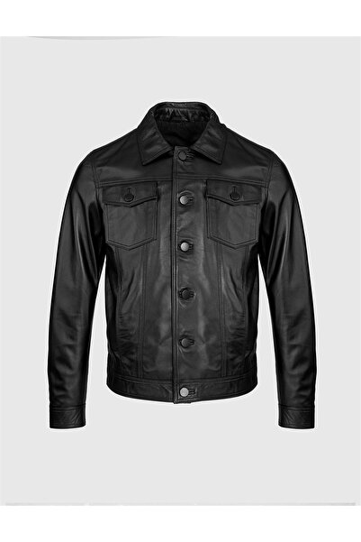 İLVİ Faida Genuine Leather Men's Black Jacket